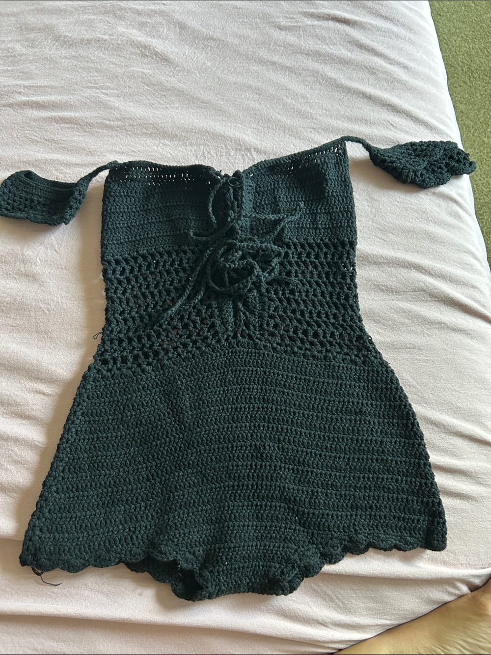 Kids Black Crochet One-Piece Romper